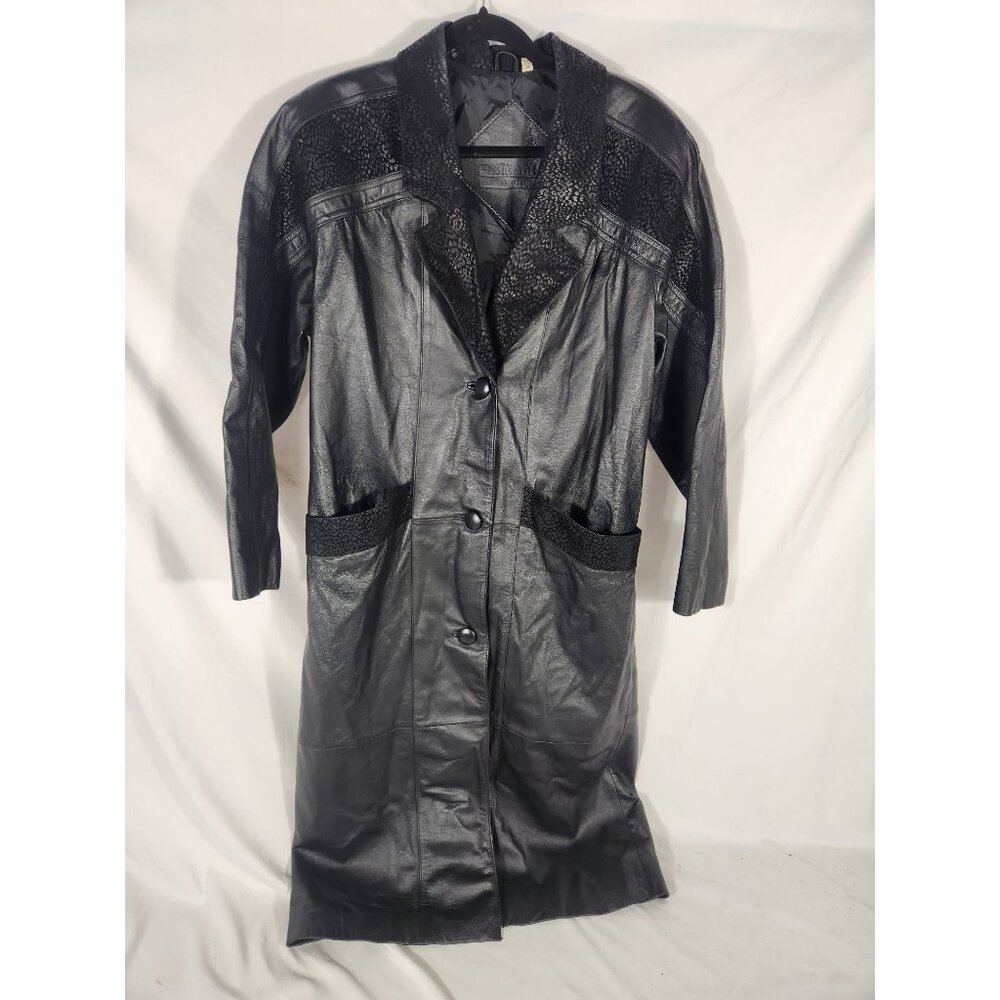 Y2K Preston & York Full Length Leather Matrix Coat Panther Accent Panels Rocker